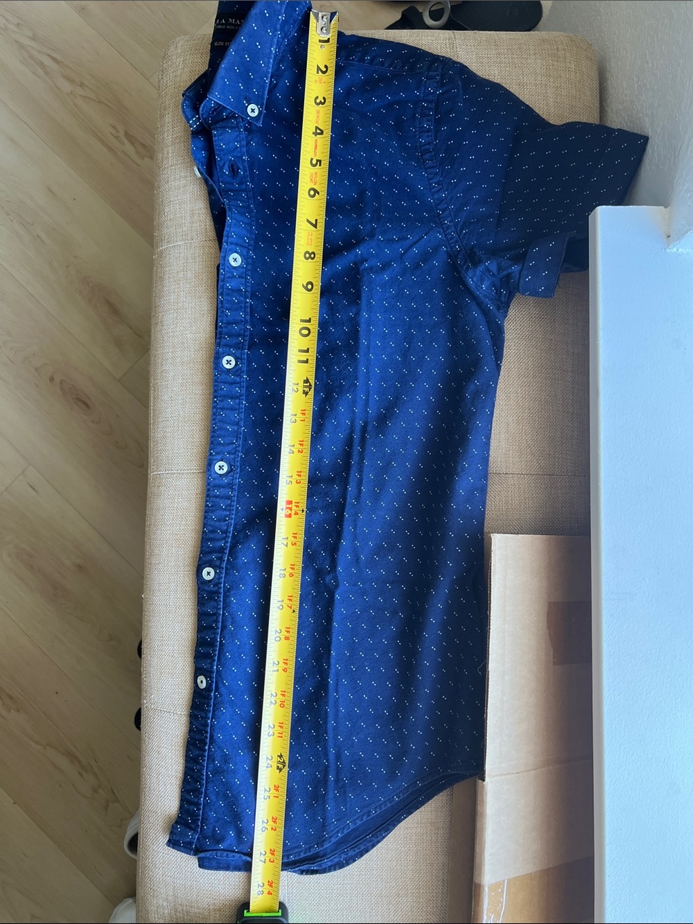 Zara Navy Short Sleeve Button-Down with Micro Dot Print - Picture 10 of 10